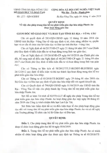 Quyết định cho phép hoạt động
