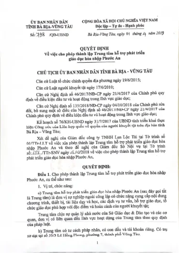 Quyết định thành lập Phước An