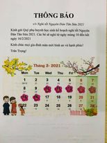 Thông báo lịch nghỉ Tết Tân Sửu 2021